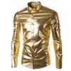 Camicie eleganti da uomo Camicia con rivestimento in pelle lucida argento oro Uomo Clubwear Moda Manica lunga Top con bottoni Stile punk Hip Hop 256n