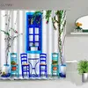 3Dヨーロッパの農村タウンストリートの風景印刷のシャワーカーテンフックと防水ポリエステルの家の装飾211116