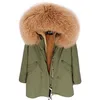 Kvinnors Vinter Parka Lång jacka Real Tjock Varm Fur Coat Mongoliet Får Trim Hood Fashion Slim Märke 211008