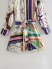 Chic mode med bälte kedja print mini klänning vintage långärmad lapel knapp-up kvinnliga klänningar vestidos mujer 210507
