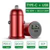 Car Charger with Luminous PD3.0 30W Mini Full Metal Dual QC 3.0 USB Fast Charging Type C Quick Charge for Mobile Phone