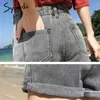 Frauen Denim Shorts Sommer Mom Jeans Hohe Taille Frau Plus Größe Kurze Femme Blau Grau Beige Breite Bein 210708