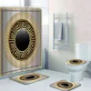 Stylish Grecian Greek Key Meanders Mandala Pattern Shower Curtain and Rug Set Abstract Geometric Bathroom Mats Rugs Toilet Decor 211223