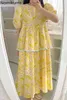 Nomikuma gul blommig tryckta klänning kvinnor o neck puff ärm en linje klänningar sommar mode koreansk stil robe femme 210514