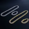 Hip Hop 2pcs Kit Miami Curb Cuban Chain Necklace 13-15MM Golden Iced Out Paved Rhinestones CZ Bling Rapper Necklaces Men Jewelry X0509