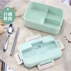 Microwave Lunch Box with Spoon Chopsticks Przechowywanie żywności Pojemnik Pszeniczny Słoma Obiadowa Dzieci Dzieci Biuro Szkolne Bento Box 210925