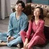 Осенняя хлопок пара пижама для мужчин и женщин спать спальня зима Homme Pajama одежда PJ белый Pijamas Nightwear 210901