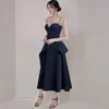 Runway Summer Women Ball Gown Abiti Sexy Spaghetti Strap Ruffles Midi Party Fashion Abito senza spalline con cintura 210506