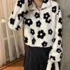 Sweet Cute Plush Hoodies Women Flower Print Round Ring Zipper Polo Collar Faux Fur Soft Warm Fluffy Sweatshirts