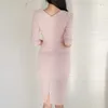 Sexy harajuku coréen dames rose mignon col en V bureau serré club robe de soirée pour femmes vêtements de porcelaine 210602