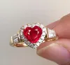 Princess White Sapphire Gold Emerald Gemstone Diamond Heart Rings for Women Wedding Engagement Jewelry