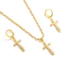 Senior african Jewelry Sets Earrings Pendant Fine18 k yellow G/F gold crystal Cross white inlay CZ Women Chain girls