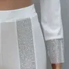 Beyprern Sparkle Crystal Pants Set Autumn Shiny Long Sleeve Paillettes Crop Top e Legging Set Party Club Wears Birthday Outfits 211116