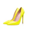 GENSHUO Brand Shoes 10 12CM Heel Pumps Stiletto Neon Yellow Sexy Party High Big Size 10 11 12 210824