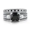 Pierścienie ślubne luksusowe kobiety czarny kryształowy pierścień cyrkon Zestaw do biżuterii