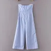 エレガントな女性の夏のファッション野生の薄い開いて縞模様の結びつきチューブトップワイドレッグジャンプスーツ女性210507