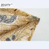 Zevity Womenファッション中国風プリントフリルミニドレス女性長袖キモノヴェスティドシックカジュアルスリムドレスDS4489 210603
