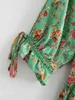 ボヘミアンの木の耳スラッシュカラー花柄の弾性的なRuched Mini Dress Boho Holiday Woman Puffスリーブショートドレス210429