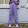 紫色のCorduroy Y2Kのスウェットパンツのためのワイドレッグパンツ女性のためのハイウエストファッションフォールビンテージ90年の長いストレートズボン女性210415