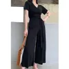 Elegant Loose Bodycon Wide Leg Bandage Jumpsuit Women Summer Sexy Solid CopperAmmonia Silk Long Playsuit High Quality 210608