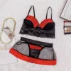 Moda Bayan Sexy Lingerie Kadınlar Kolsuz Dantel Mesh Şeftali Kalp Baskı Kırpma Üst Mini Etek Suits Erotik 3 adet Setleri Y0911