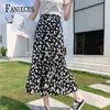 Elegante Print Dames Midi Rok Ruches Hoge Taille Vrouwelijke A-Lijn Casual Zomer Herfst Dames S-bodems Linging 210520