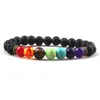 Straski z koralikami 7 Chakra Charms Lava Stone Bransoletka 8 mm naturalne koraliki Bracelets Stres Relief Yoga Bolek dla kobiet mężczyzn biżuteria Fawn22