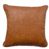 Leather Pillow Case Plaid Pattern Splicing Pillowcases Cotton Sofa Cushion Cover Brown PU Patchwork Pillowcase 45*45cm Without Pillows