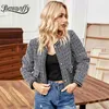 Crew Neck Plaid Tweed Short Coat Women Autumn Korean style Long Sleeve Single Breasted Contrast Jacket For Female 210510