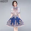 Summer Fashion Elegant women short Sleeve turn down collar Dress Floral Print Vintage 210531