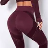 Sorunsuz Sport Kadın Tayt Spor Kırmızı Şarap Hollow Yüksek Bel Elastik Egzersiz Koşu Pantolon 210925 Push Up yazdır