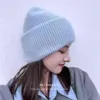 Moda Fabbit Futro Miękkie Ciepłe Puszyste Kapelusz Zimowy Dla Kobiet Angora Dzianiny Kulki Czapki Kobieta Bonnet Woman Knit Cap 211119 \ t