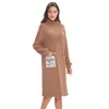 Gruba moda casual bawełna długi druk jesień zima damska bluza stojak na szyję bluzka z kieszeniami M30111 210526