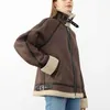 Ly Varey Lin秋冬女性ファッションラペル長袖コートルーズフィットブラウン厚い暖かいジャケット210526