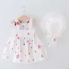 2019 Summer Girls Dresses Tunic Sleeveless Flower Cute Party Princess Dress+Hat Clothing Toddler Baby Girl Clothes 1 2 3 Years Q0716