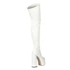 Rontic 2020 женская платформа бедра высокие сапоги квадратные высокие каблуки круглые носки элегантные черные белые ночные клубные туфли женщины US размер 4-13