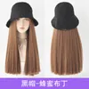 Wig Womens Natural & Fluffy Korean Style Hairstyle Trend Internet Famous Hat One Long Straight Hair