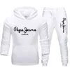 Vinter Pepe Tryckt Mäns Sportkläder Sweater Set Pure Färg Hoodie Casual Fashion Stor Storlek Bekväm Tracksuit 211123