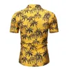 Plam Tree Print Hawaiian Aloha Shirts Zomer Mode Korte Mouw Geel Strand Shirts Mens Casual Party Holiday Chemise 2XL 210522