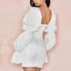 Summer Women Fashion White Mini Dress Sexy Long Sleeve Slash Neck Club Celebrity Runway Party Dresses Vestidos 210423