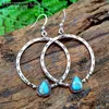 Boucles d'oreilles créoles Turquoises Vintage faites à la main pour femmes Bijoux de mode pierre naturelle Antique Boho boucle d'oreille Simple Bijoux Femme cadeau Huggie