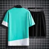 Zomer heren katoen sets Casual T-shirt en Shorts Sport Pak Streetwear Collage Stretch Taille Sportswear Plus 4XL 210806