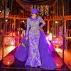 Stuber des robes de soirée violet arabe Dubaï Ruffles Robe de fête détachable en couches robe spéciale de la robe de célébrité saoudienne