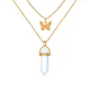 Vintage Crystal Pendant Necklaces Hexagonal Column Elegant Unique Natural Stone Butterfly Necklace Choker Fashion