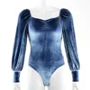 Kvinnors jumpsuits Sexig backless panelerade spetsar upp fyrkantig krage sammet bodysuits kvinnor 2022 elegant långärmad öppen grenskroppskivor