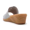 Women Slippers Summer Shoes Cow Leather Platform Wedge Heel Open Toe Slides Ladies Sandals Gray Beige Size 40 210517