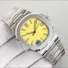 Män automatiska klockor 5711 silverband blå rostfritt herr mekanisk montre de luxe armbandsur