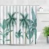 Tropical Plant Scenery Shower Curtain Set Jungle Waterfall Palm Leaf Coconut Tree Print Waterproof Cloth Bathroom Decor Curtains 211116