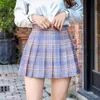 Skirts Summer Women 2022 Plaid High Waist Stitching Student Pleated Cute Sweet Girls Dance Mini With Zipper XS-3XL