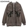 Gonthwid Fleece 후드 자켓 Streetwear 캐주얼 낙서 천사 인쇄 편지 자수 Harajuku 힙합 남자 코트 탑 탑재 210811